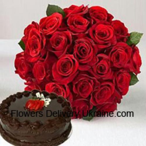 25 Red Roses with 1/2 Kg Cake