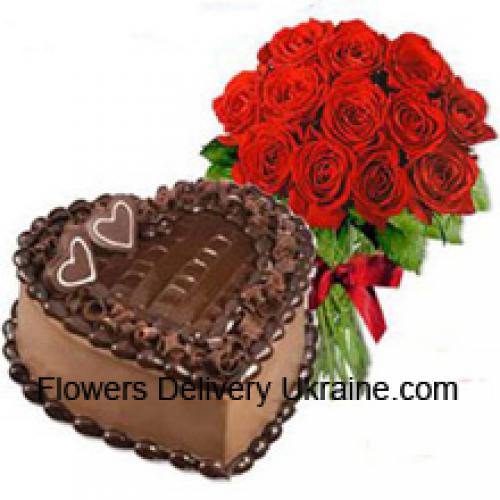 1 Kg Chocolate Cake with 11 Red Roses