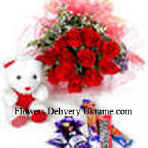 11 Red Roses with White Teddy and Chocolates