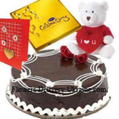 1 Kg Truffle Cake with Chocolates and Cute Teddy